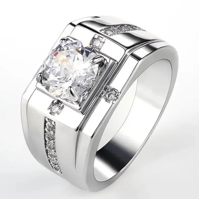 Men's Classic Brass Wedding Ring with Solitaire Cubic Zirconia Jewelry