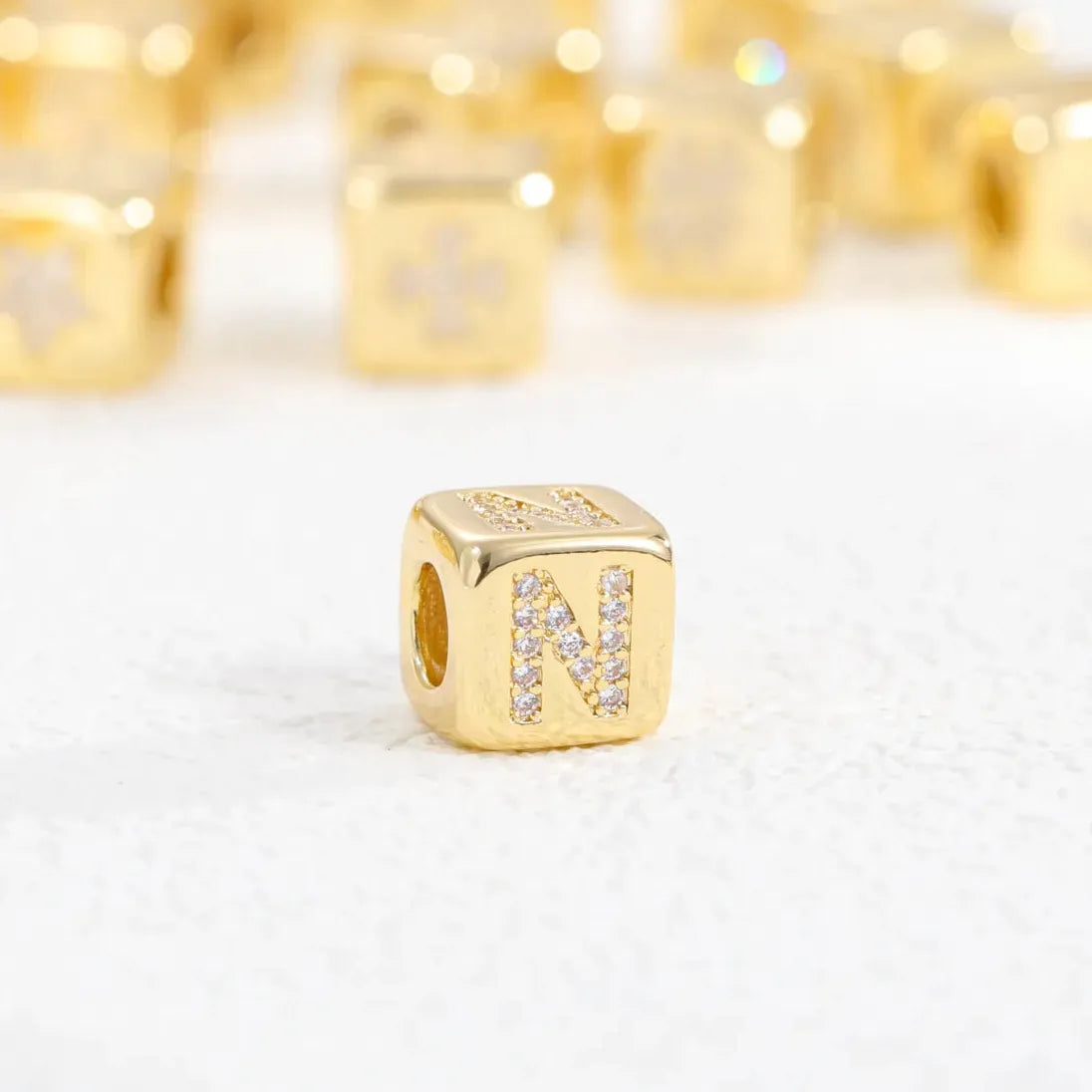 18K Gold Plated Stainless Steel Mini Cube Alphabet Necklace Zircon Choker