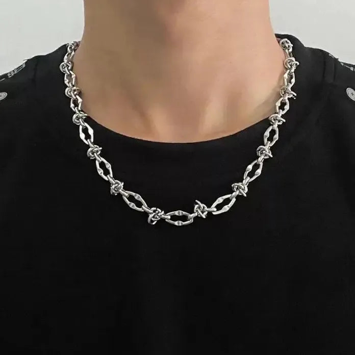 Men's Stainless Steel Knotted Thorn Necklace Hip Hop Silver Pendant Jewelry