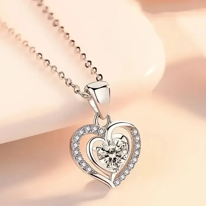 Geometric Heart Pendant Necklace for Women Copper Alloy Cubic Zirconia