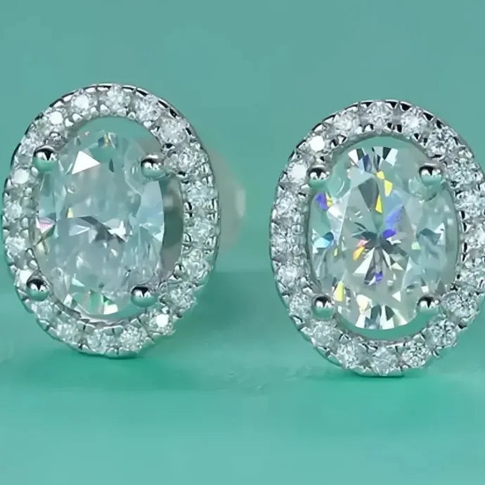 Oval Cubic Zirconia Stud Earrings Copper Alloy Geometric Sparkling Jewelry