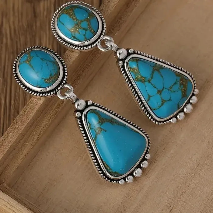 Handmade Vintage Boho Gemstone Drop Dangle Earrings Zinc Alloy Hook Pendant