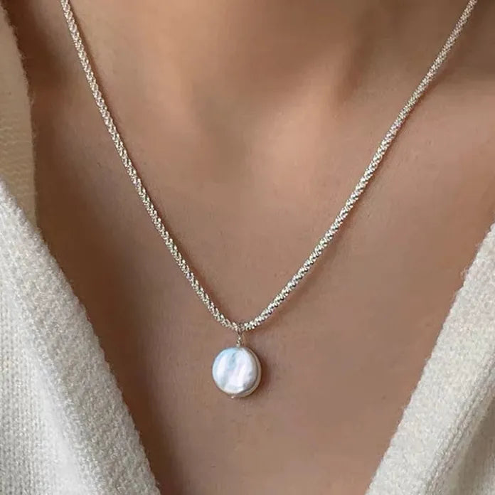 Titanium Steel Baroque Pearl Thin Chain Pendant Necklace for Women