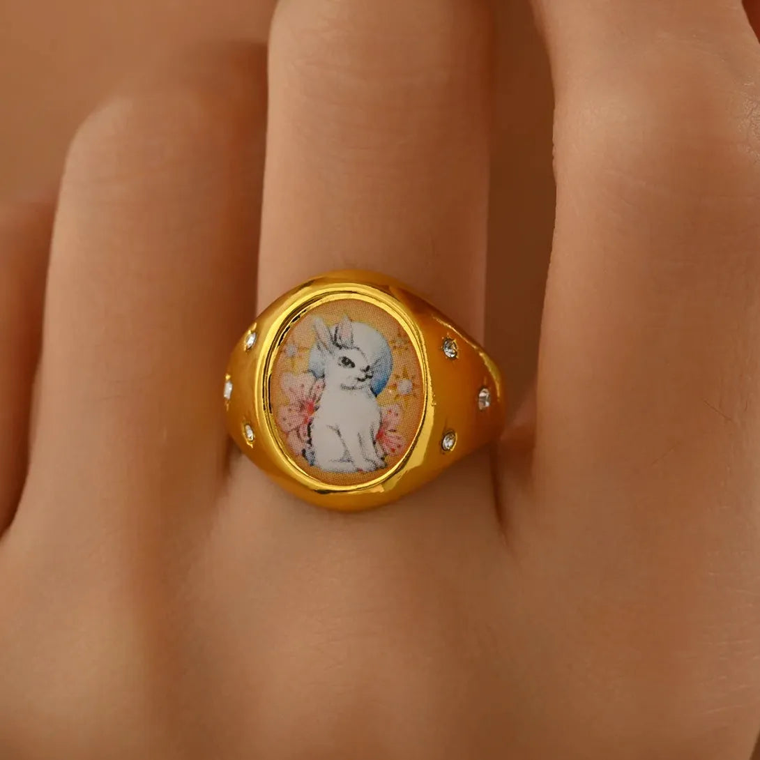 Golden Oval Geometry Zinc Alloy Ring for Women Jewelry Party Gift