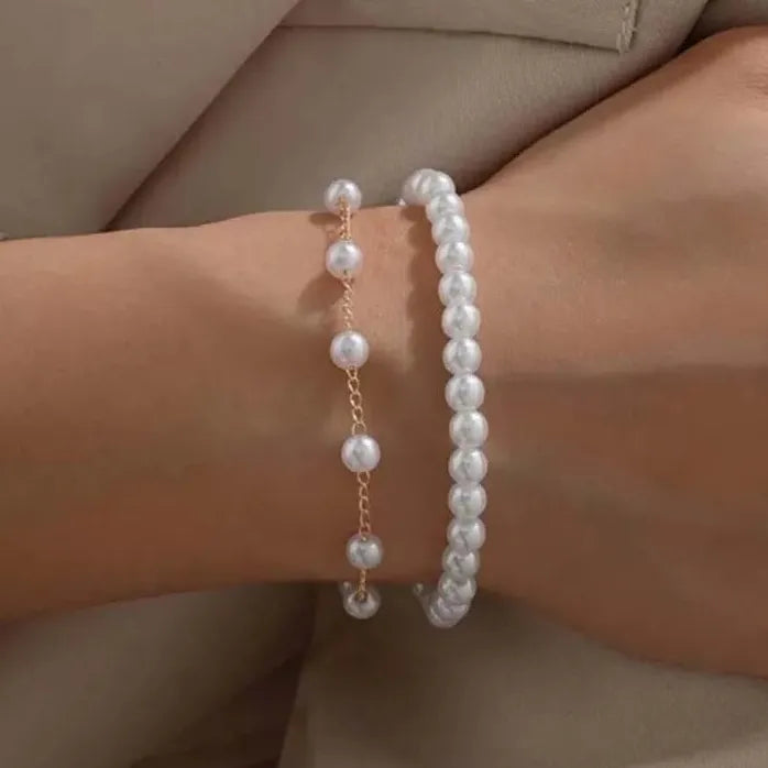 Elegant Retro White Imitation Pearl Double Layer Bracelet for Women Jewelry Gift