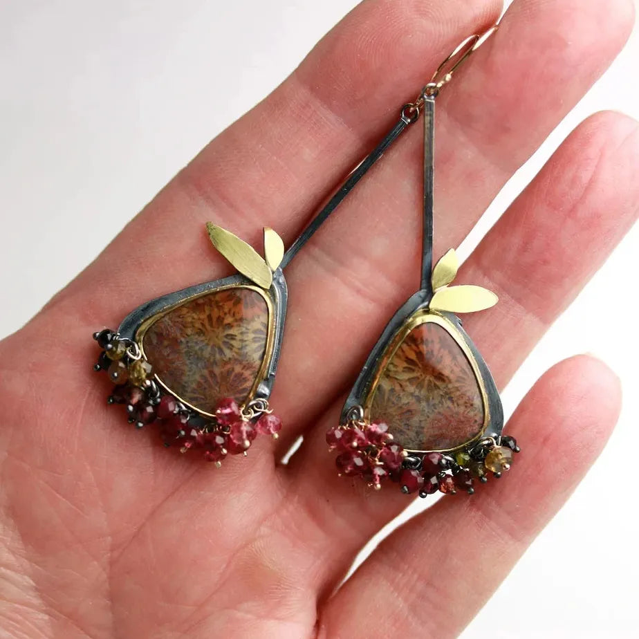 Handmade Colored Beaded Long Pendant Drop Earrings Zinc Alloy for Women