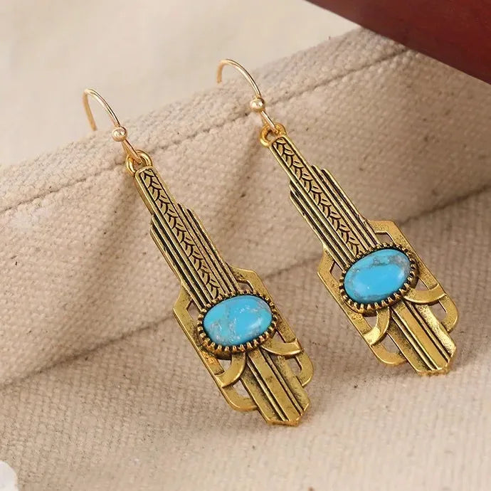 Vintage Turquoise Zinc Alloy Long Pendant Boho Style Women's Earrings Gift