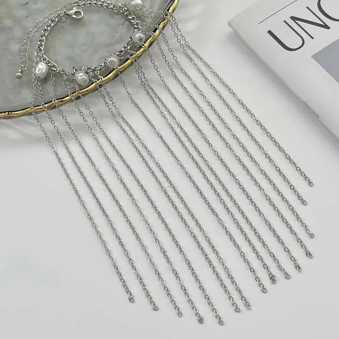 Imitation Pearl Long Tassel Hand Chain Bracelet Women Metal Charm Jewelry Gift