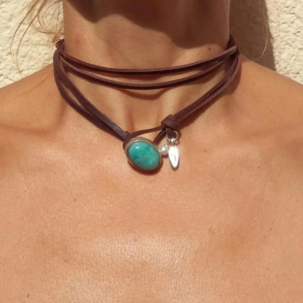 Bohemian Vintage Acrylic Geometric Pendant Necklace Women Ethnic Jewelry