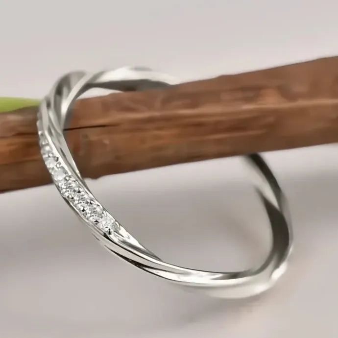 Thin Geometric Brass Ring for Women with Shiny Cubic Zirconia Finger Accessory