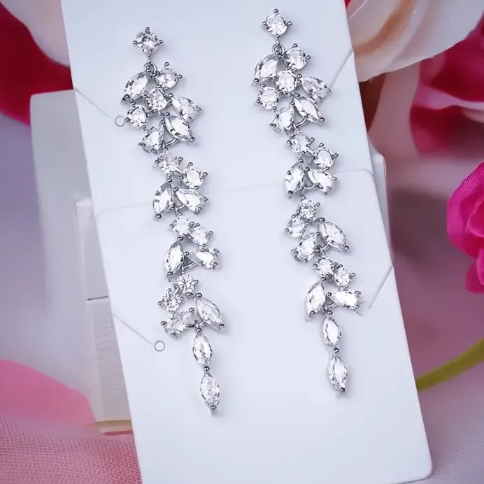 Aesthetic Korean Long Drop Earrings Full Paved Cubic Zirconia Jewelry