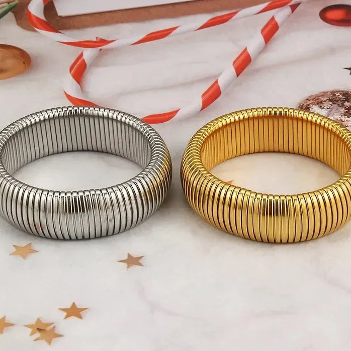 18K Gold Plated Stainless Steel Geometric Punk Snake Chain Cuff Bracelet