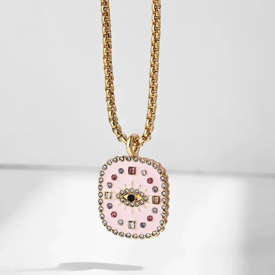 Boho Geometric CZ Zircon Heart Pendant Necklace for Women Gold Stainless Steel Jewelry