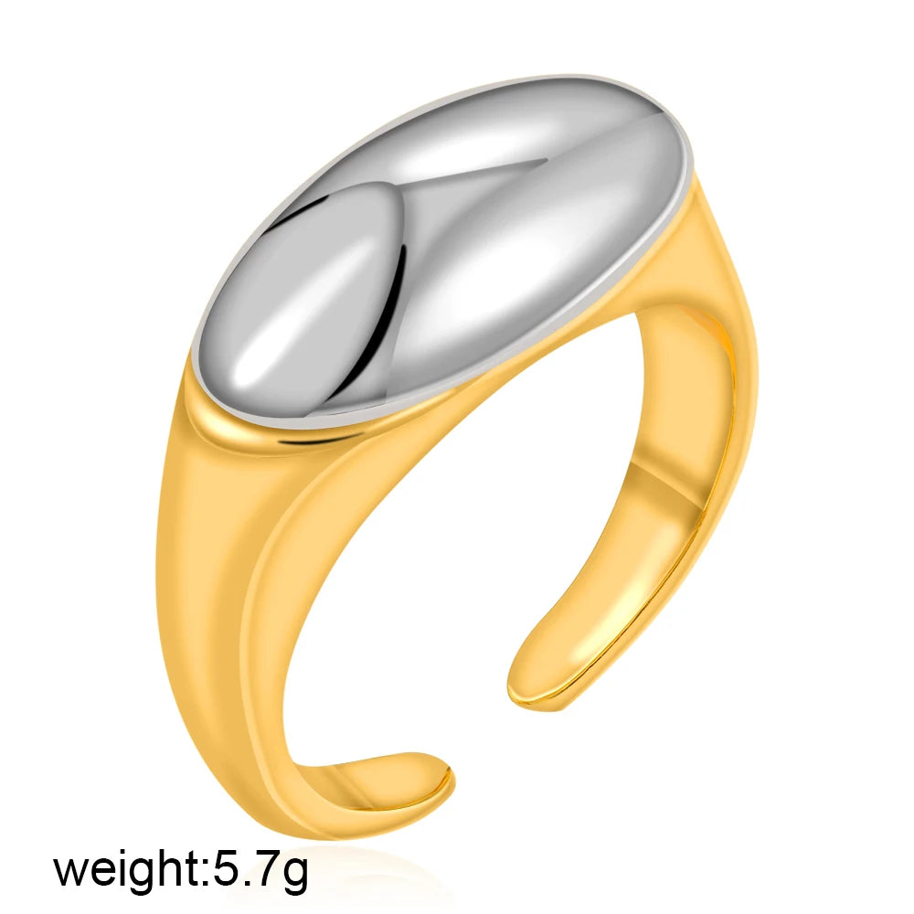 18k Gold Plated Two-Tone Polished Dome Punk Stainless Steel Ring Women