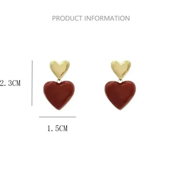 Red Heart Dripping Oil Dangle Earrings for Women Girls Zinc Alloy Enamel