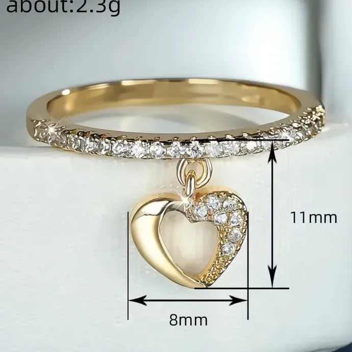 Elegant Heart Pendant Ring Women Wedding Shiny CZ Silver Gold Brass Jewelry