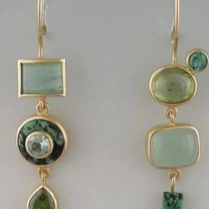 Geometric Green Stone Round Drop Earrings for Women Zinc Alloy Jewelry