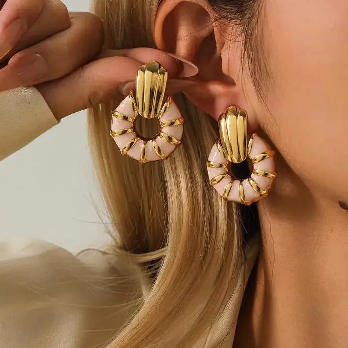 Stainless Steel Geometric Stud Earrings for Women Vintage Enamel Colorful Gift Jewelry