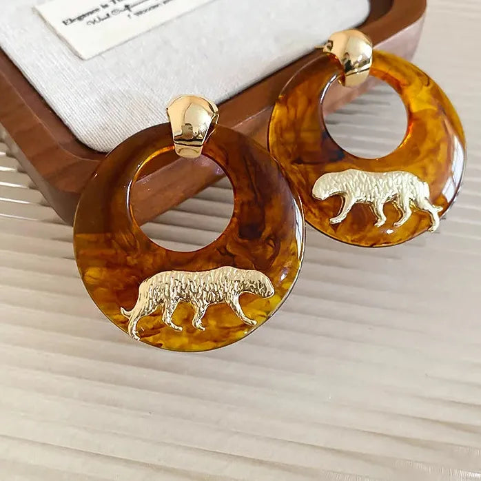 Elegant Gold Color Tiger Circle Earrings for Women Animal Design Jewelry