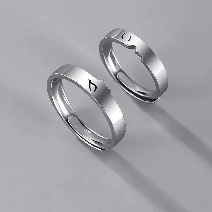 Adjustable Silver Sun Moon Couple Ring Jewelry for Men and Women Gift