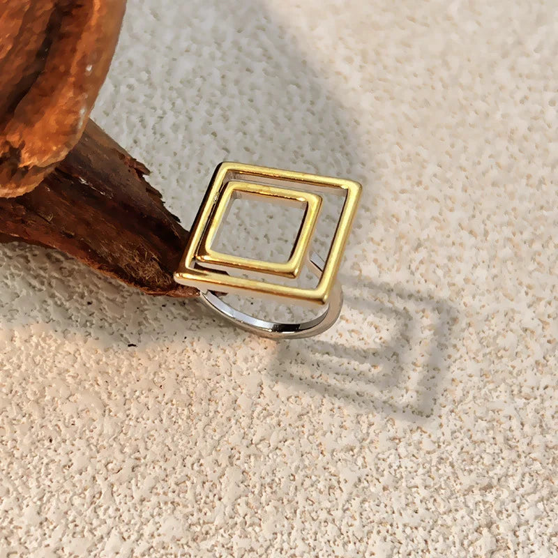 18k Gold Plated Stainless Steel Geometric Hollow Wire Ring for Women
