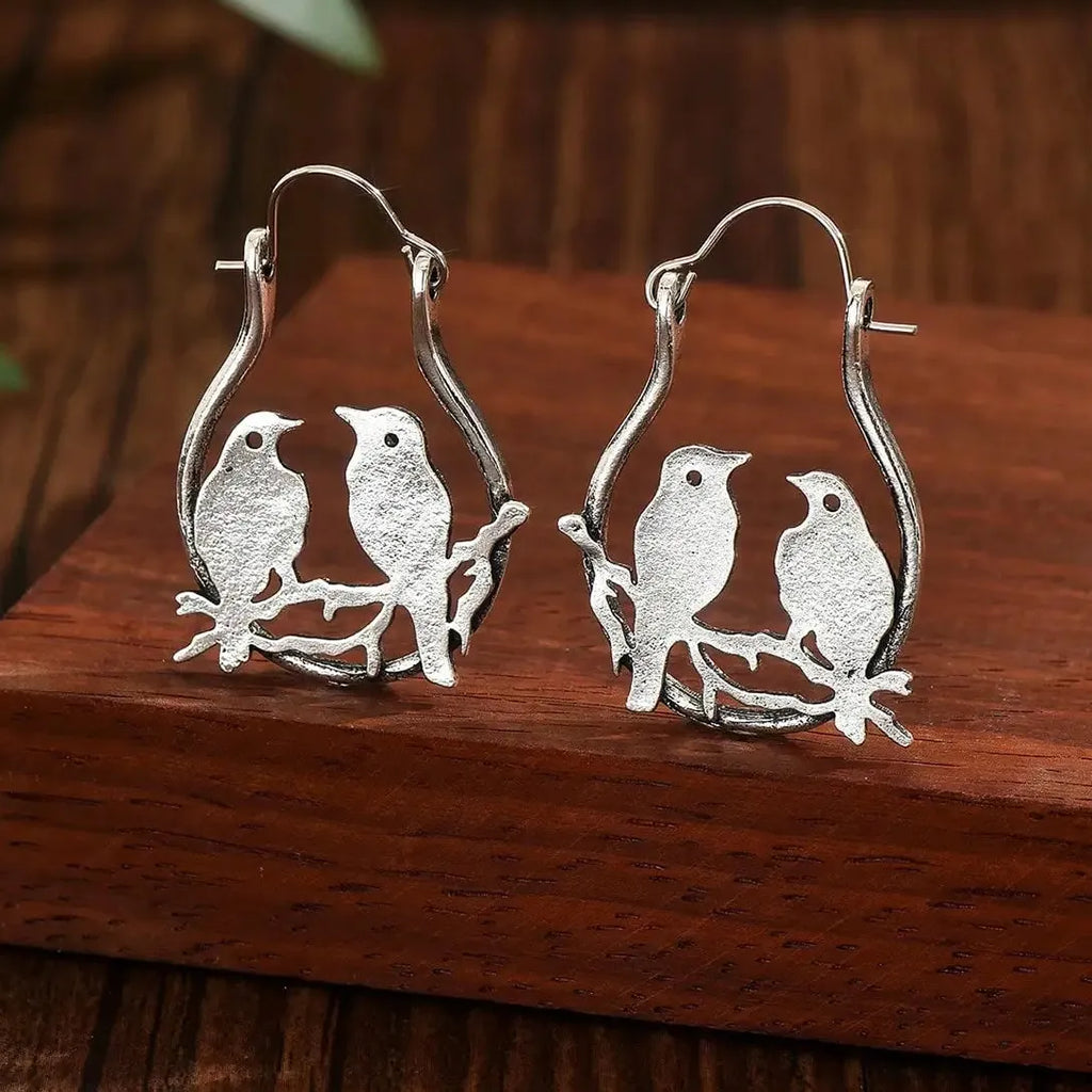 Silver Color Metal Geometry Bird Dangle Earrings for Women Jewelry Copper