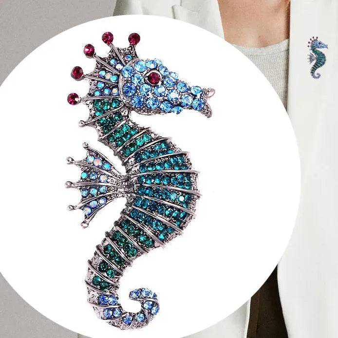 Geometric Rhinestone Seahorse Brooch Pin for Women Stylish Accessory