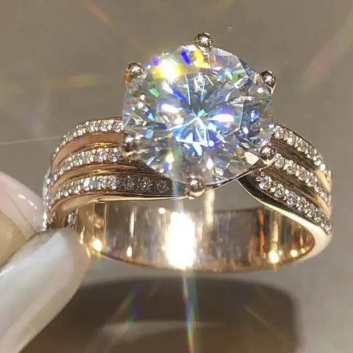 Classic Gold Color Metal Ring for Women White Zircon Wedding Proposal Gift