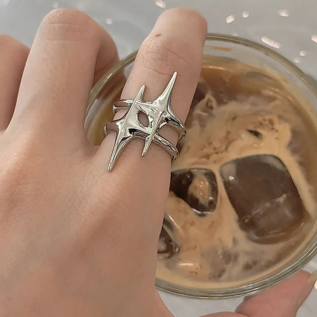 Y2K Adjustable Star Punk Ring Vintage Silver Copper Jewelry Gift Men
