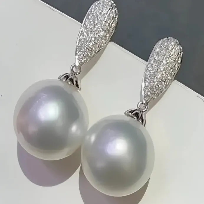 Elegant Women Dangle Earrings Simulated Pearl Cubic Zirconia Drop Jewelry