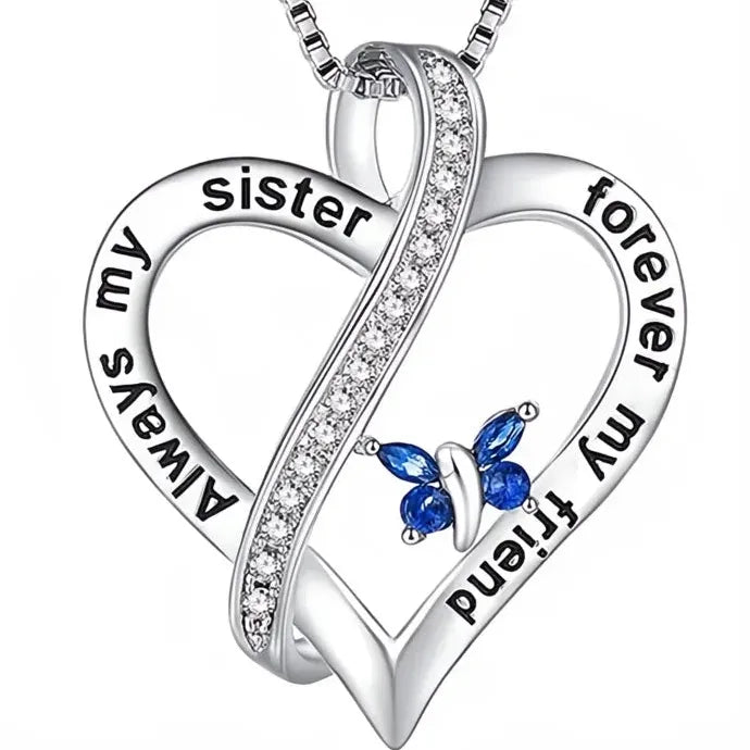 Blue Butterfly Heart Pendant Necklace with CZ Copper Alloy Jewelry Gift
