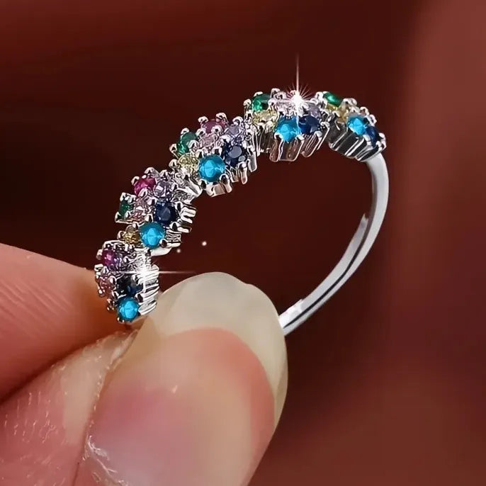 Colorful Cubic Zirconia Geometric Brass Wedding Rings for Women Gift