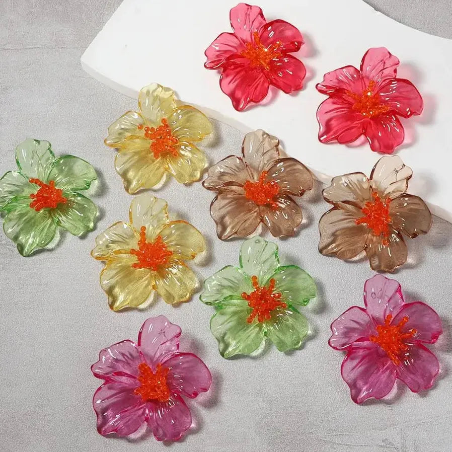 2025 Acrylic Transparent Flower Stud Earrings for Women Large Colorful Nature Jewelry