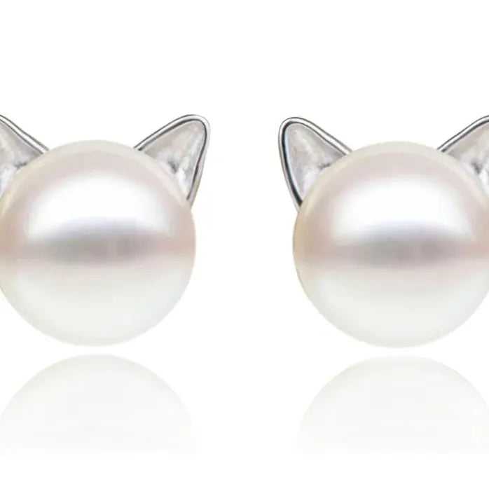 Cat Ear Pearl Stud Earrings for Women Dainty Sweet Girls Jewelry
