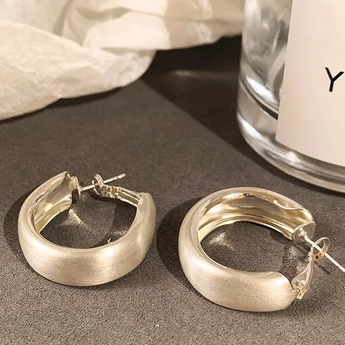 Large Luxury Copper Geometric Matte Hoop Earrings for Women