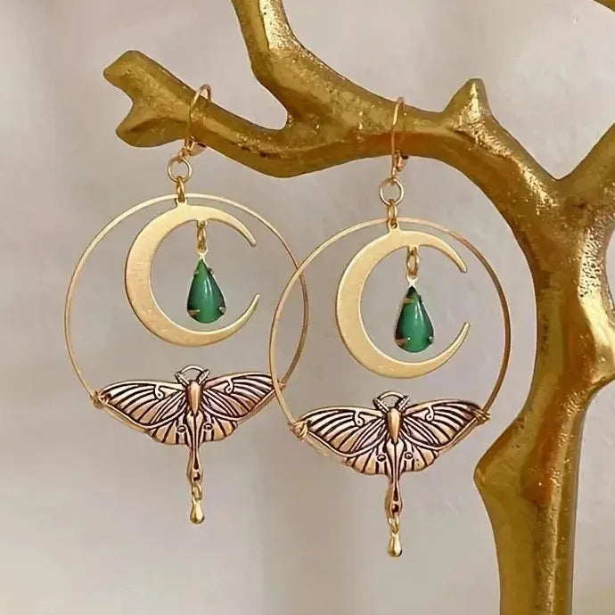 Bohemian Moon Moth Zinc Alloy Earrings for Women, Fashion Jewelry Gift