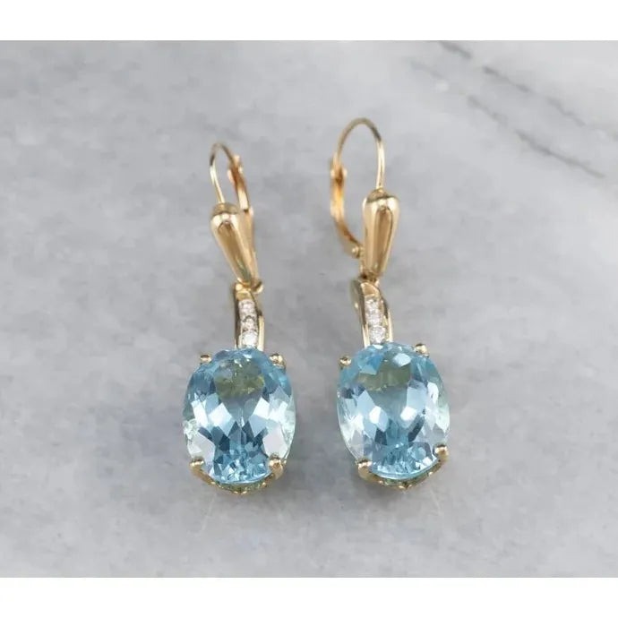 Luxury Geometric Blue Cubic Zirconia Crystal Drop Earrings Gold Zinc Alloy Jewelry