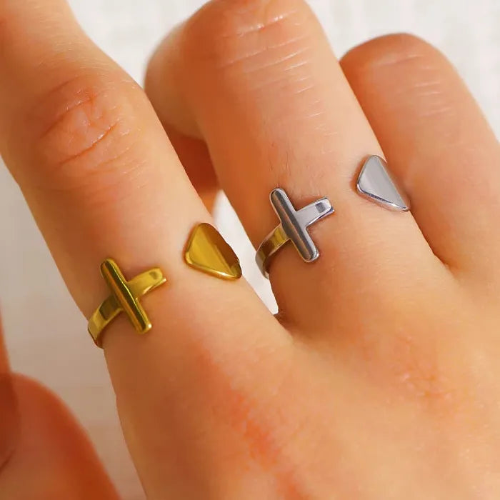 Adjustable Stainless Steel Heart & Cross Ring for Women Casual Jewelry Gift