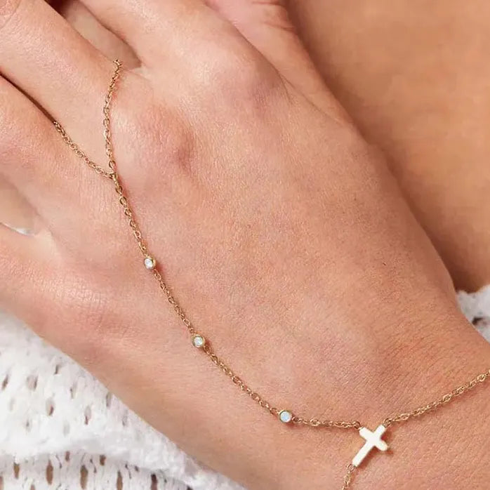 Copper Metal Cross Bracelet for Women Crystal Zircon Bead Chain Bangle Jewelry