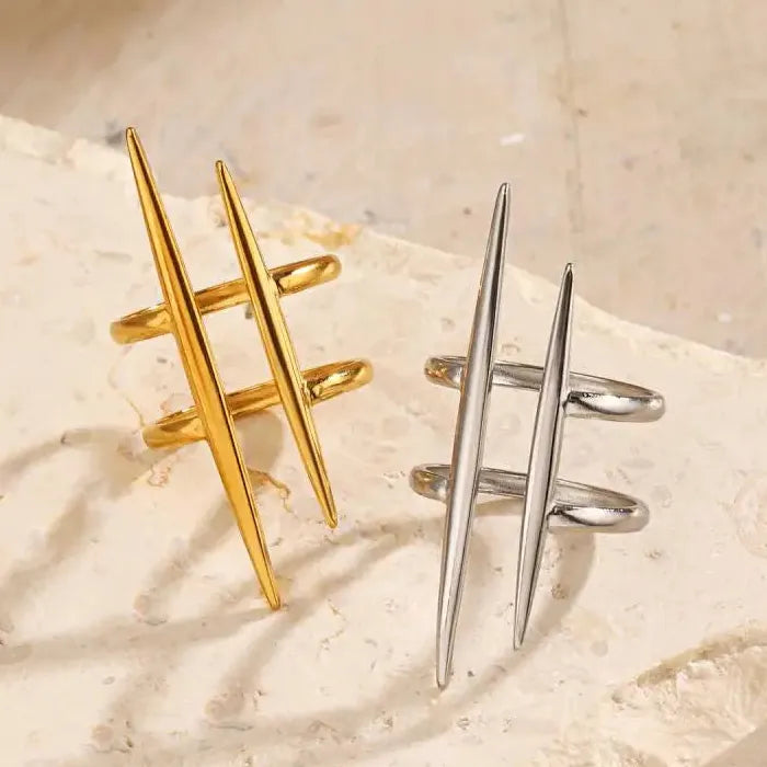 Vintage Stainless Steel Double-Layer Hollow Open Rings for Women, Hypoallergenic Jewelry