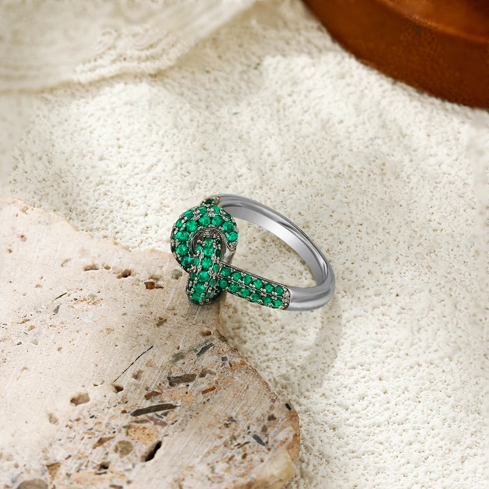 Stainless Steel Chunky Knot Ring for Women Multicolor Cubic Zirconia Wedding Jewelry