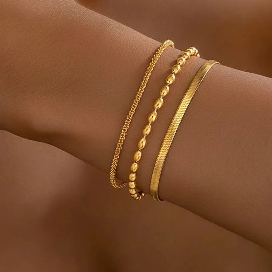 3Pcs Titanium Steel Stainless Steel Cuban Beaded Bracelets for Women Men