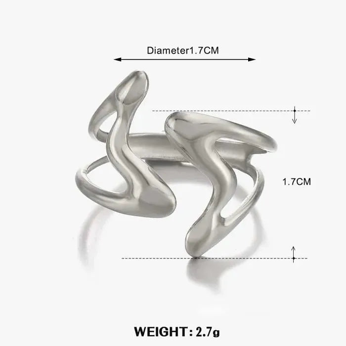 Wide Stainless Steel Geometric Ring for Women Gold Tone Jewelry Gift