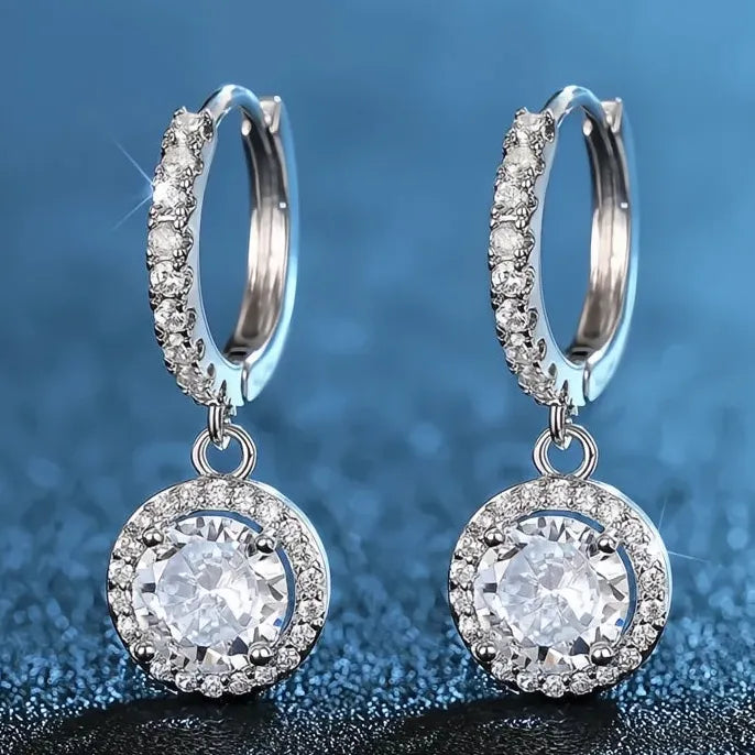 Silver Geometric Drop Earrings with Sparkling Cubic Zirconia for Women
