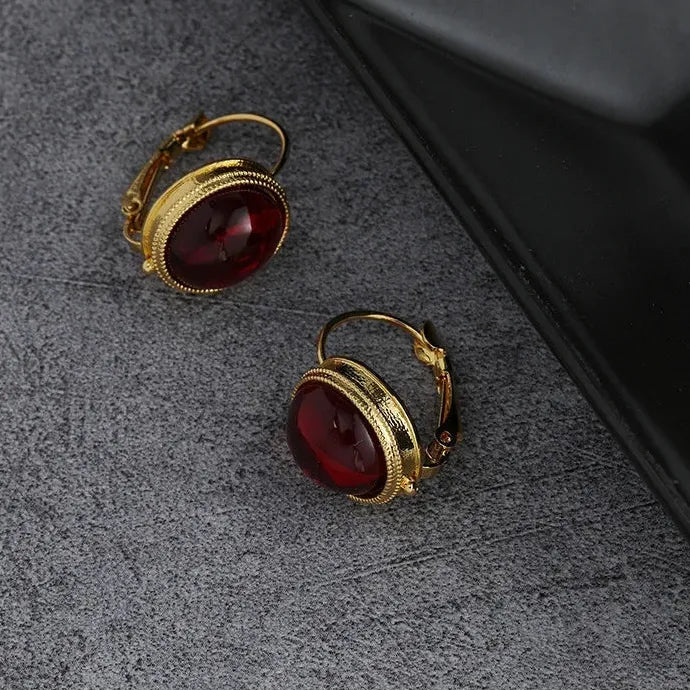 Gold Plated Red CZ Stud Earrings for Women Princess Party Wedding Jewelry