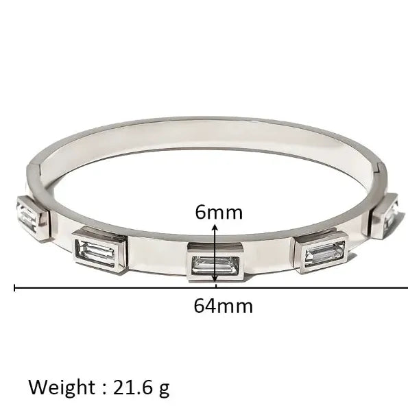 18K Gold Plated Stainless Steel Zircon Rhinestone Twist Open Bangle Bracelet Women