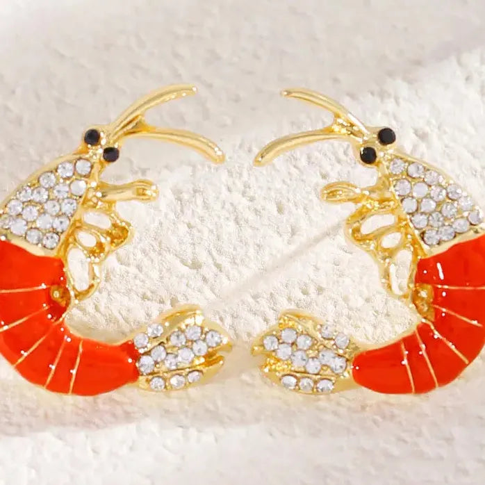 Vintage Red Drip Oil Lobster Zircon Drop Earrings Women Ocean Jewelry