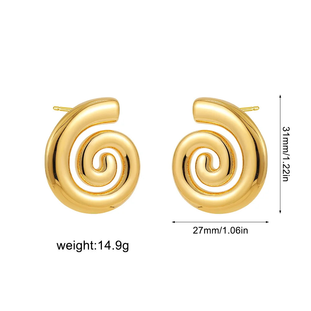 18K Gold Plated Stainless Steel Waterproof Ribbed Large Shell Stud Earrings