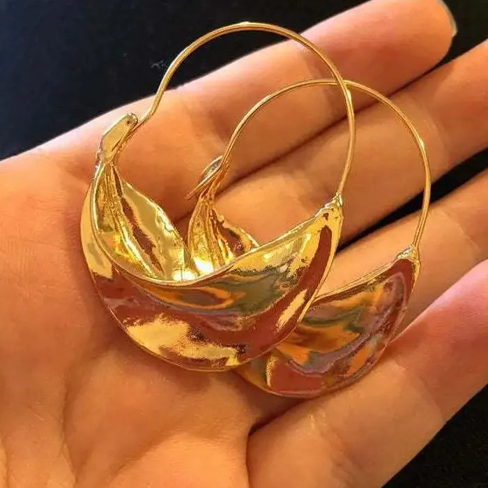 Metal Pleated Geometric Drop Earrings Retro Gold Zinc Alloy Women’s Jewelry