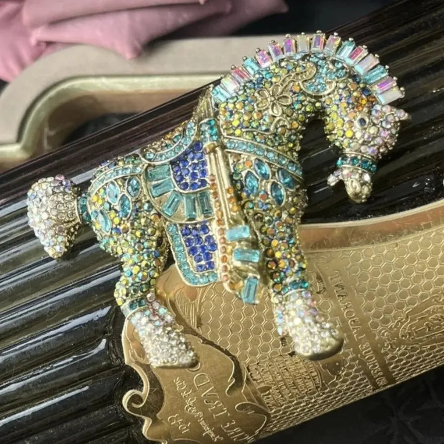 Vintage Rhinestone Tang Sancai Horse Brooch Pin Classic Jewelry for Women